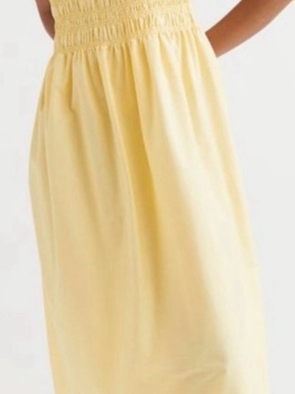 H&M Pale Yellow Smocked-Waist Midi Dress